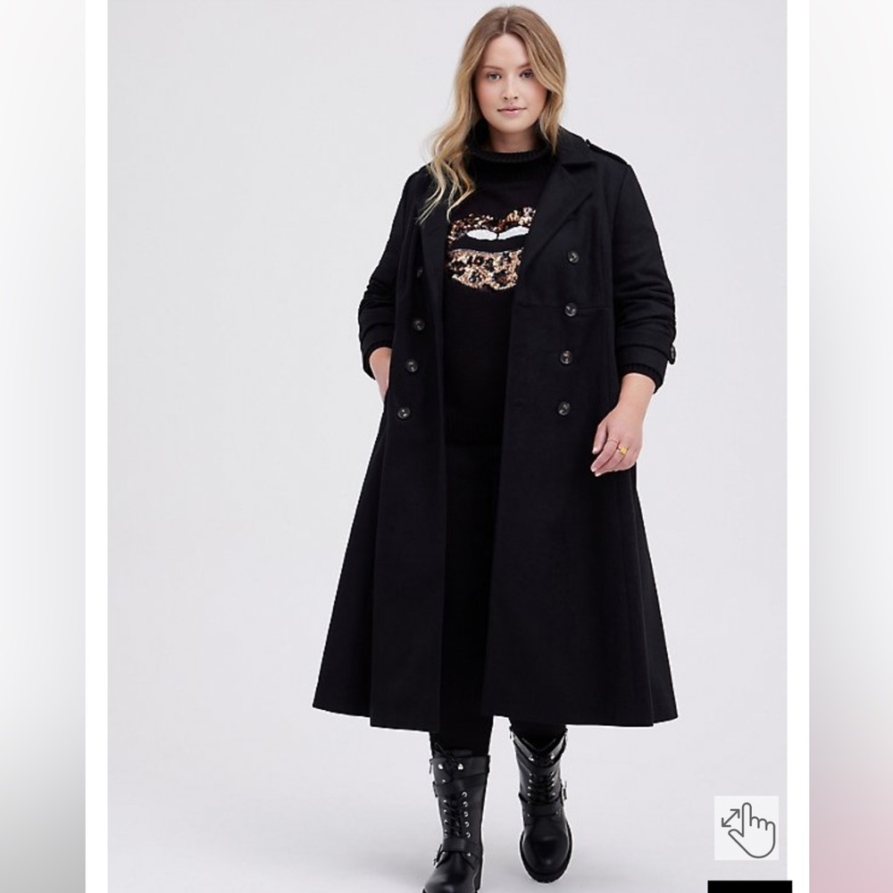 (J15) Torrid- Black Fit & Flare, Military Trench Coat